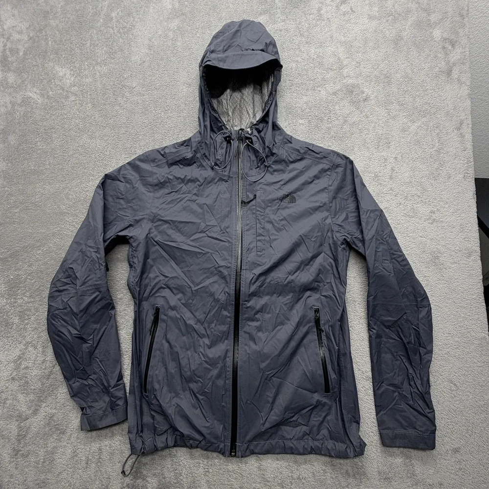 The North Face Windbreaker Jacket Mens M Gray Hooded Full Zip Lined Pockets